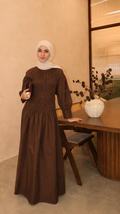 Lea Linen Shirred Dress in Olive Coco
