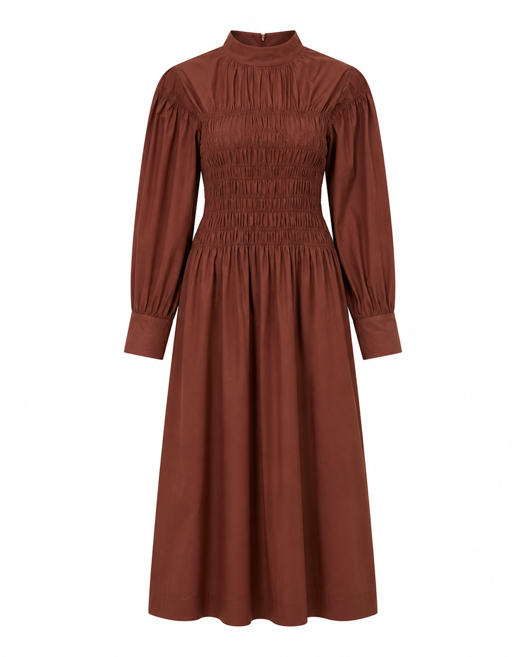 Lea Linen Shirred Dress in Rich Brown