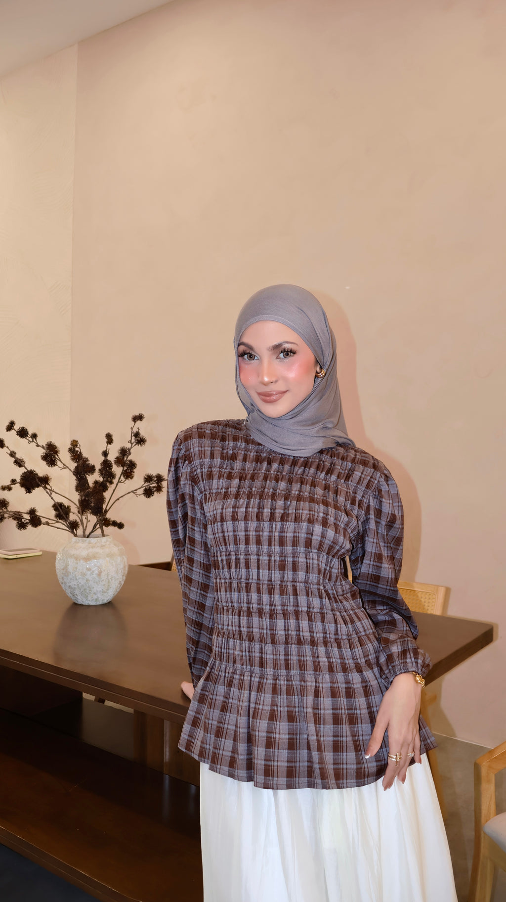 Ivy Plaid Top - Brunette