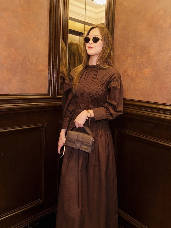 Lea Linen Shirred Dress in Olive Coco