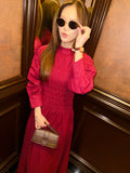Lea Linen Shirred Dress in Ruby Red